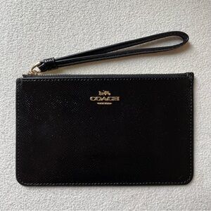 Coach Sleek Black Wristlet with Gold Accents